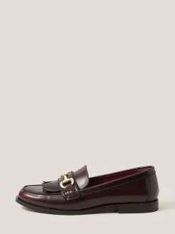 Monsoon Red Britt Fringe Leather Loafers Hot