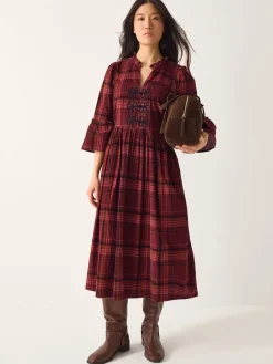 Monsoon Red Charly Check Corduroy Midi Dress Best