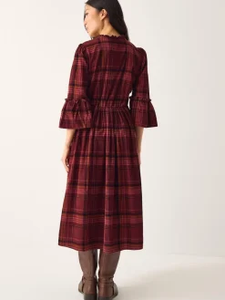 Monsoon Red Charly Check Corduroy Midi Dress Best