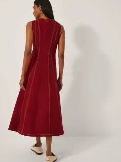 Monsoon Red Hope Sleeveless A-Line Denim Midi Dress Clearance