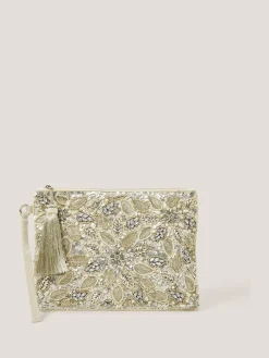 Monsoon Silver Febe Floral Embellished Tassel Pouch Sale