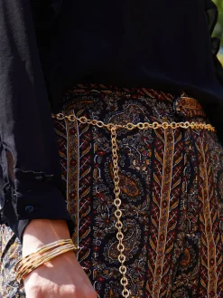 Mood Gold Polished Textured Chain Belt Sale