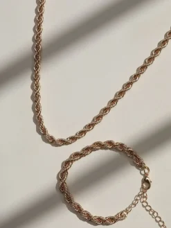 Mood Gold Tone Twisted Rope Necklace Bracelet Set Discount