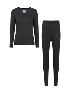 Mountain Warehouse Black Womens Keep The Heat Thermal Top and Pants Set