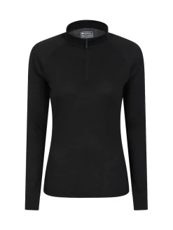 Mountain Warehouse Talus Womens Zip Neck Thermal Top Black New