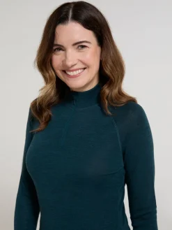 Mountain Warehouse Forest Green Womens Merino Zip Neck Thermal Top New