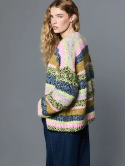 Next Multi Blue/Green Stripe Soft Touch Chunky Knit Cardigan Sale