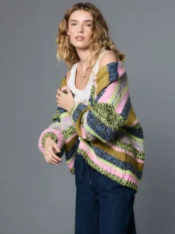 Next Multi Blue/Green Stripe Soft Touch Chunky Knit Cardigan Sale