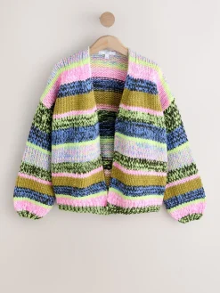 Next Multi Blue/Green Stripe Soft Touch Chunky Knit Cardigan Sale