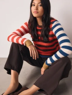 Next Multi Red/Blue Stripe Long Sleeve Crew Neck Jumper With Wool
