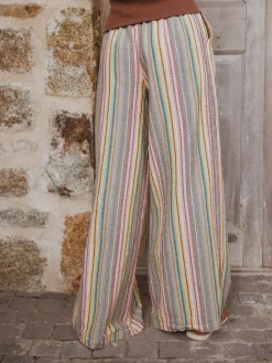 Next Pull On Wide Leg Trousers Multi-coloured Stripe Outlet
