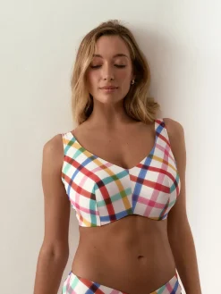 Next F - K Ultimate Support Wired Crop Bikini Top Multi/White Bright Check Discount