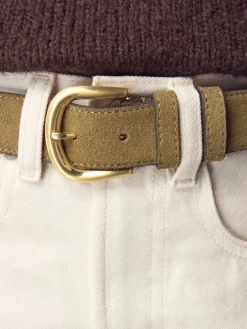 Next Muted Green N. Premium Made in Italy Suede Belt Clearance
