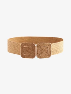 Next Natural Square Buckle Wide Raffia Effect Belt Sale