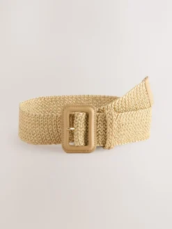 Next Natural/Gold Wide Raffia Effect Belt New