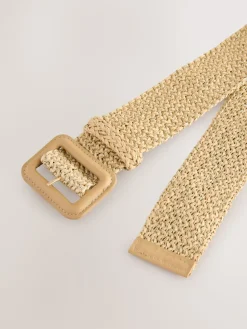 Next Natural/Gold Wide Raffia Effect Belt New