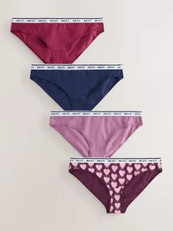Next Bikini Cotton Logo Knickers 4 Pack Navy Argyle Check