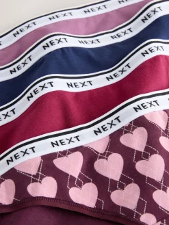 Next Bikini Cotton Logo Knickers 4 Pack Navy Argyle Check