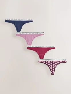 Next Thong Cotton Logo Knickers 4 Pack Navy Argyle Hot