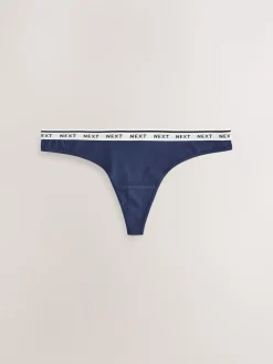 Next Thong Cotton Logo Knickers 4 Pack Navy Argyle Hot