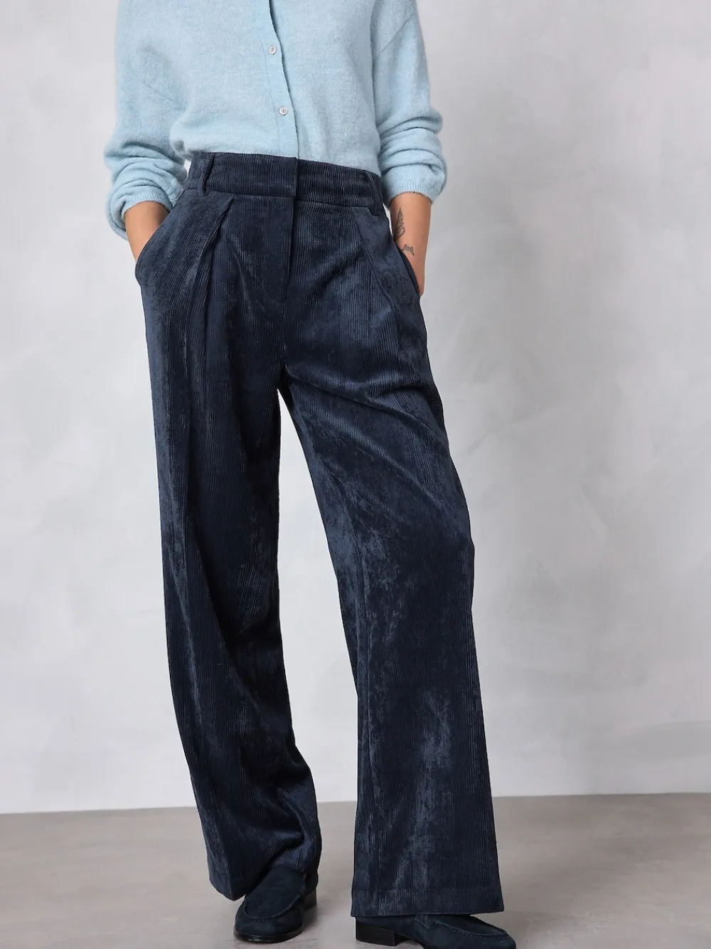 Next Cord Wide Leg Trousers Navy Blue Discount