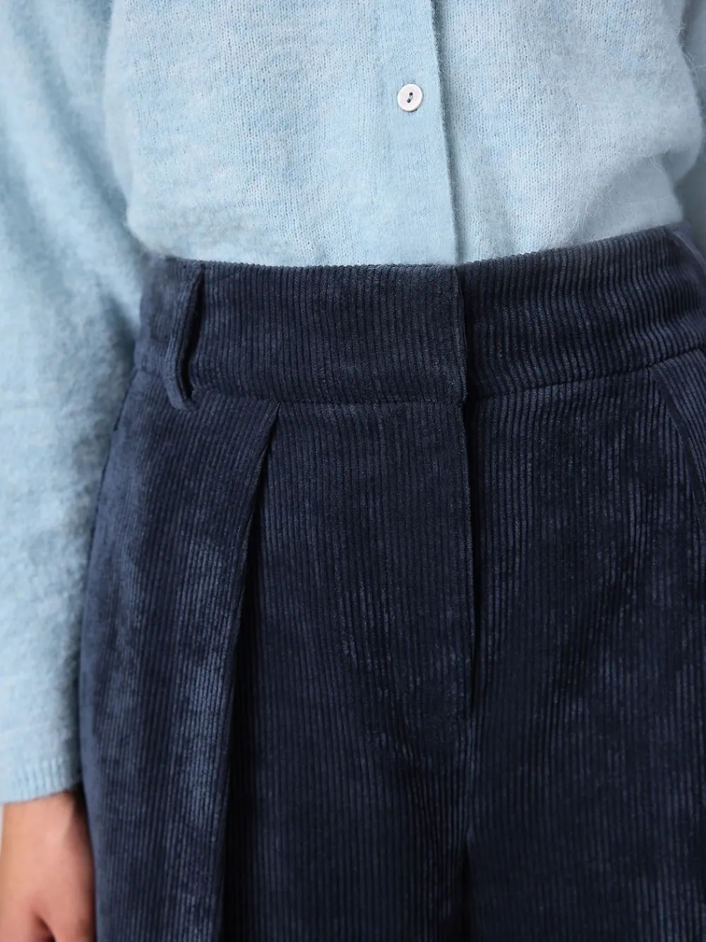 Next Cord Wide Leg Trousers Navy Blue Discount