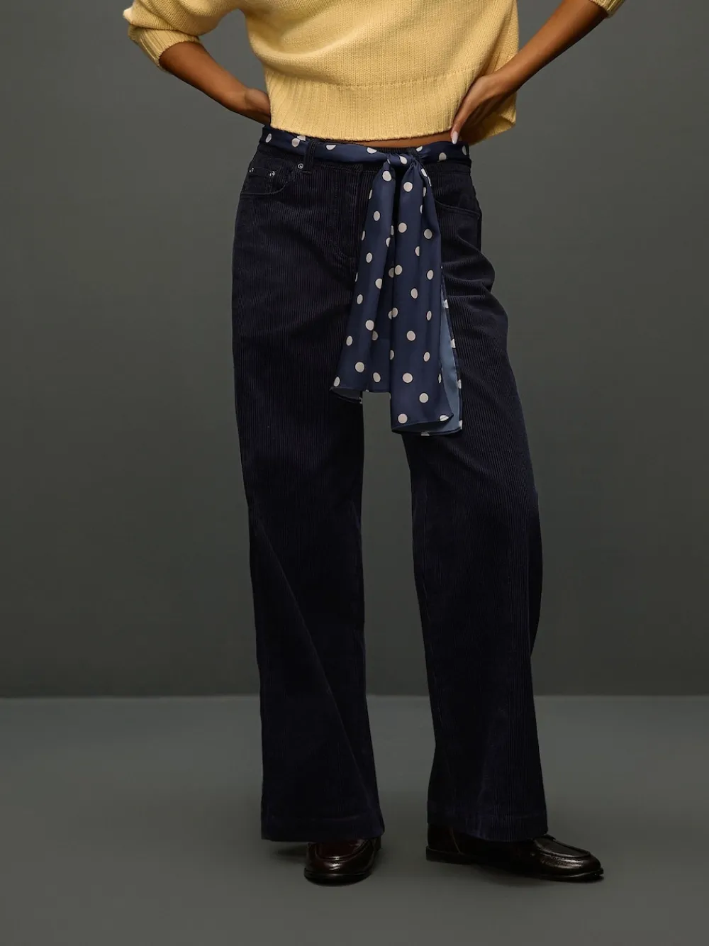 Next Cord Wide Leg Trousers With Scarf Navy Blue Discount