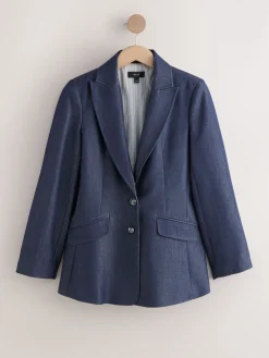 Next Navy Blue Denim Look Fitted Single Breasted Blazer New