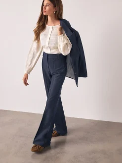 Next Navy Blue Denim Look Slim Flare Trousers Best
