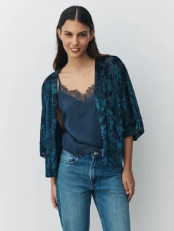 Next Devore Short Sleeve Cover Up Navy Blue Outlet