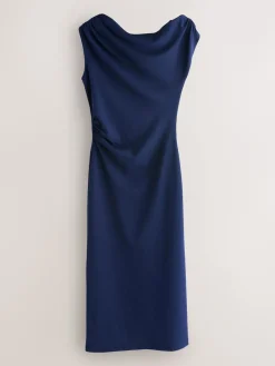 Next Draped Midi Ruched Dress Navy Blue Sale