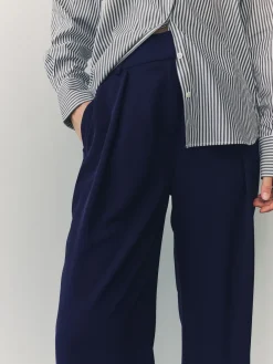 Next Elastic Back Wide Leg Trousers Navy Blue New