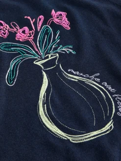 Next Navy Blue Floral Embellished Supersoft Crew Neck Long Sleeve Jumper Clearance