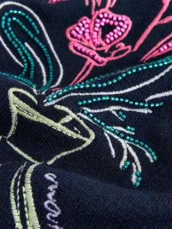 Next Navy Blue Floral Embellished Supersoft Crew Neck Long Sleeve Jumper Clearance