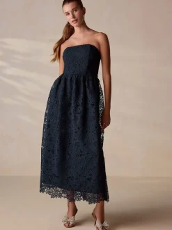 Next Navy Blue Lace Bandeau Midi Dress Clearance