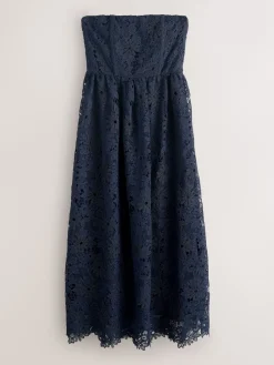 Next Navy Blue Lace Bandeau Midi Dress Clearance