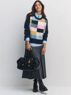 Next Navy Blue Multi Patched Crew Neck Knitted Jumper with Wool Best