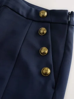 Next Ponte Wide Leg Trousers With Gold Button Detailing Navy Blue Sale