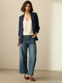 Next Navy Blue Relaxed Ruched Sleeve Blazer Clearance