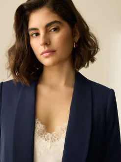 Next Navy Blue Relaxed Ruched Sleeve Blazer Clearance