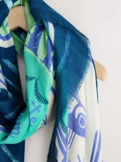 Next Navy Blue Sardine Print Lightweight Scarf Clearance