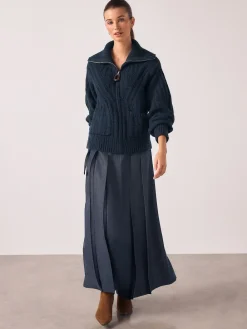 Next Navy Blue Stitchy Knitted Zip Up Collar Cardigan Clearance