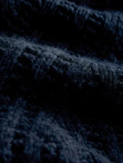 Next Navy Blue Stitchy Knitted Zip Up Collar Cardigan Clearance