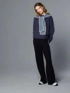 Next Scarf Layer Lace Trim Knitted Jumper Navy Blue Stripe New