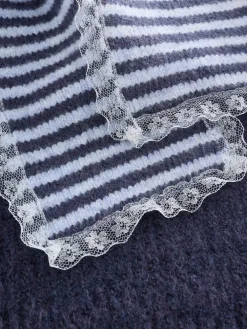 Next Scarf Layer Lace Trim Knitted Jumper Navy Blue Stripe New