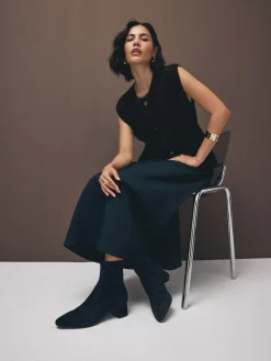 Next Motionflex Block Heeled Sock Boots Navy Blue Suede Sale