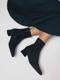 Next Motionflex Block Heeled Sock Boots Navy Blue Suede Sale
