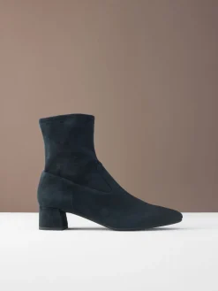 Next Motionflex Block Heeled Sock Boots Navy Blue Suede Sale