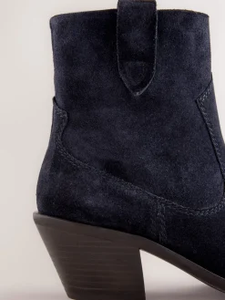 Next Standard/Wide Fit Cowboy Block Heel Ankle Boots Navy Blue Suede