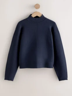Next Supersoft High Neck Seam Detail Jumper Navy Blue New